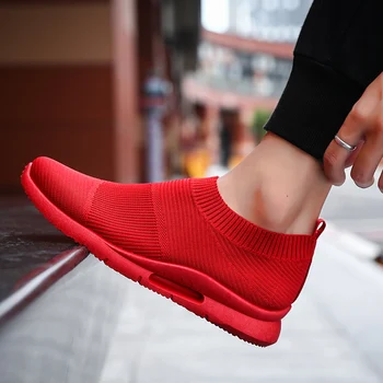 Мужская обувь для кроссовок; Летняя дышащая женская легкая обувь на плоской подошве; нескользящая мужская повседневная спортивная обувь для прогулок; Красные Zapatillas
