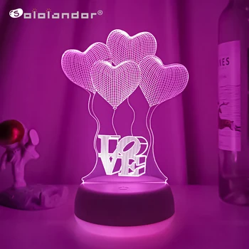 Новейший Детский Светильник Night 3D LED Night Light Креативная Настольная Прикроватная Лампа Романтический Воздушный Шар Love light Kids Gril Украшение Дома Подарок