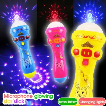 Светодиодный мигающий проекционный микрофон В форме факела Для детей, подарок для детей, Ночное Звездное небо, Детские забавные игрушки перед сном