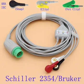 12P ЭКГ ЭКГ с 3 выводами кабель и провод электрода для аксессуаров Schiller 2354, Bruker SM784/785, AHA/IEC Snap/Clip/Vet clip для ЭКГ