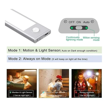 Светодиодная подсветка шкафа с датчиком движения, подсветка под прилавком, беспроводные USB-перезаряжаемые кухонные ночники