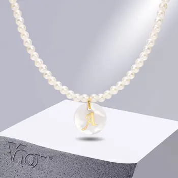 Vnox/ Женские Гламурные Ожерелья в виде ракушки с начальной буквой A-Z, ширина 4 мм, Имитация жемчужных бусин, Цепочка, Чокер, Ошейник, подарки для нее