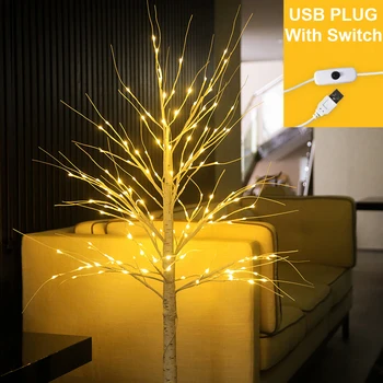 высота 90 см, светодиодная березовая елка, 60 светодиодов, USB-питание с переключателем, светодиодный Пейзажный светильник, декор для домашней вечеринки, Свадьбы, Рождества D30