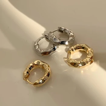 Винтажные серьги-кольца из толстого металла холодного цвета с преувеличением Неправильной формы, Лаконичные Геометрические серьги-кольца Для женщин и девочек