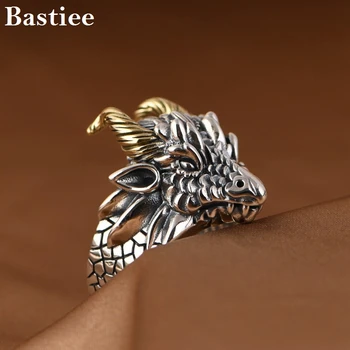 Bastiee S925, Серебряные кольца для мужчин, Ретро Винтажные украшения с рогатой головой животного, Регулируемые Аксессуары Anillos De Plata