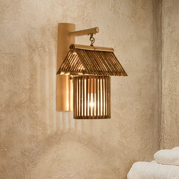 Японский бамбуковый настенный светильник, прикроватная лампа в спальне отеля типа 
