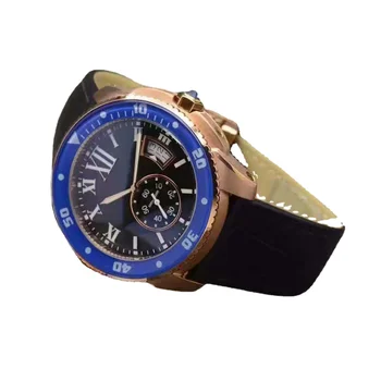 мужские кварцевые часы с хронографом, черная кожа, керамика, розовое золото