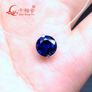 Серебро 925 пробы круглой формы 8 мм 390 мм рыболовная леска невидимая имитация искусственного синего сапфирового ювелирного кулона ожерелье