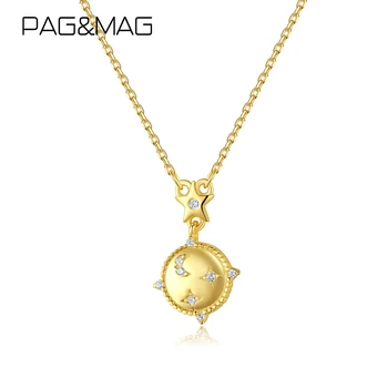 PAG & MAG, прозрачный Циркон, Луна, звезда, кулон и ожерелье для женщин, Ожерелье из Стерлингового Серебра 14 К, Ювелирные украшения