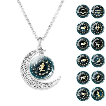 Ожерелье с 12 созвездиями, ювелирные изделия со Знаками зодиака, ожерелье с подвеской в виде полумесяца, подарки на день рождения