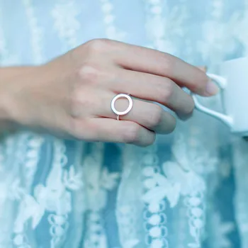 Настоящее серебро 925 Пробы Геометрическое полое круглое Регулируемое кольцо Минималистичные изысканные ювелирные изделия Для женщин Вечерние Аксессуары в стиле панк
