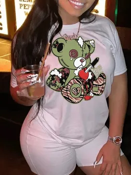 Женские футболки размера LW Плюс, футболка с круглым вырезом и мультяшным принтом, пара футболок с короткими рукавами, летняя уличная одежда y2k, топы
