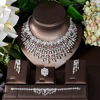 Модное знаменитое ожерелье из 4 шт. Красного CZ, Роскошный Африканский ювелирный набор для женщин, Свадебная вечеринка, кристалл Циркона, Дубай, свадебные украшения N-876