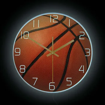 Баскетбольный мяч 3D Настенные часы со светодиодной подсветкой для Спальни Баскетбольный Спорт Домашний Декор Ночник Часы Прикроватный настенный светильник