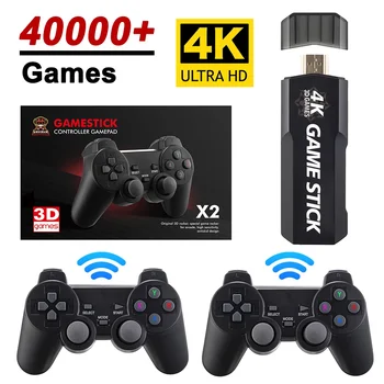 Игровая консоль HD Video 128G 40000 Ретро-Игр 4K Game Stick С Беспроводным Контроллером 2.4G Игровой Геймпад Для телевизора PSP PS1 GBA