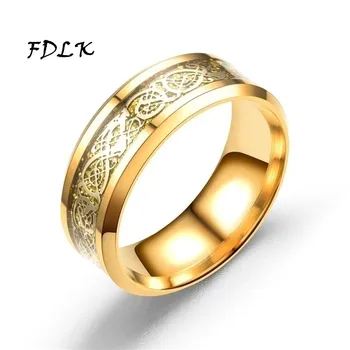 FDLK Fashion Dragon Кольцо из нержавеющей стали для мужских ювелирных изделий Подарок Креативное Свадебное золотое кольцо с зеркальной поверхностью