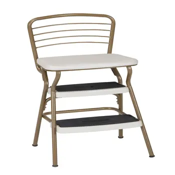 Стильный ретро-стул + стальная подножка с откидывающимся сиденьем, золотой / кремовый