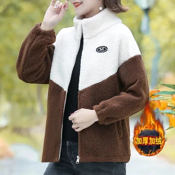Модное женское пальто из овечьей шерсти с бархатной подкладкой 2023, осенне-зимняя новинка, корейская версия Зернистого бархата, Джокер в западном стиле