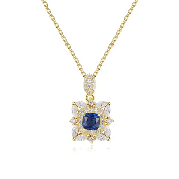 Элегантное ожерелье с цветочным кулоном из голубого драгоценного камня для женщин, ювелирные изделия из стерлингового Серебра S925 пробы
