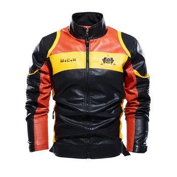 Мужская мотоциклетная куртка с вышивкой, подходящая по цвету Повседневная модная кожаная куртка, высококачественная куртка для мужчин, роскошное зимнее пальто
