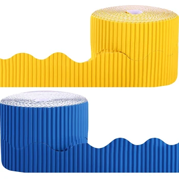 2 рулона бордюрной бумаги для доски объявлений с зубчатыми краями Фоновая бумага для декоративных бордюров (желтая и синяя)