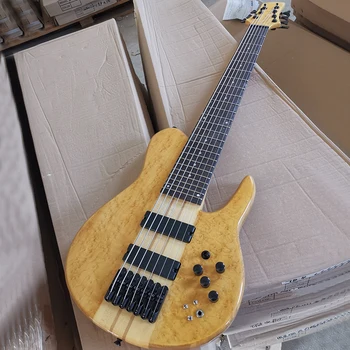 Электрическая бас-гитара из 7 струн Светло-желтого ясеня с кленовым шпоном BirdEye, настраиваемый гриф из розового дерева