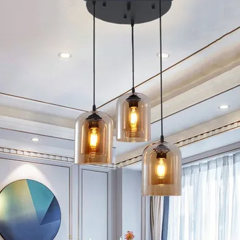 Винтажный подвесной светильник для гостиной, спальни, кухни, кофейни, скандинавская дизайнерская люстра из дымчато-серого стекла