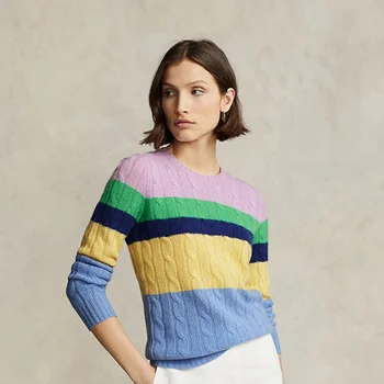 Осенний новый высококачественный свитер в полоску в тон 2023 года, женский универсальный шерстяной смесовый трикотаж с грунтовкой