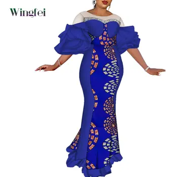 Африканские платья для женщин, длинное платье Макси с расклешенными рукавами в стиле пэчворк, праздничная одежда в стиле Дашики, Женское Вечернее свадебное платье WY10163