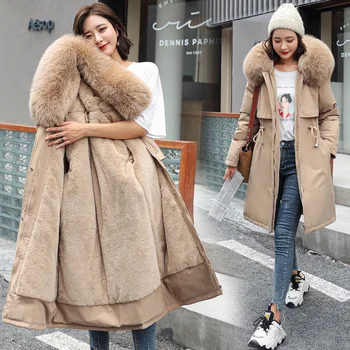 Новая зимняя куртка для женщин, теплые парки с меховым воротником, длинная повседневная парка, тонкое утепленное женское пальто Макси размера, зимние пальто с капюшоном