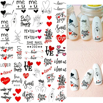 2ШТ 3D наклейка для ногтей Классные наклейки с английскими буквами для фольги для ногтей Love Heart Дизайн Ногтей Аксессуары для модного маникюра Наклейка
