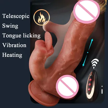 Реалистичный фаллоимитатор Беспроводной дистанционный телескопический качающийся фаллоимитатор Вибратор Массажер для языка, нагревающий пенис, массаж точки G, секс-игрушка для женщин