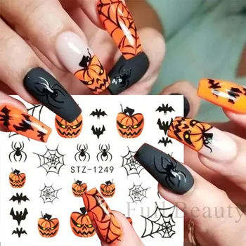 Злые тыквенные наклейки для ногтей с водой Наклейки для дизайна ногтей на Хэллоуин Призрачная летучая мышь Паутина Аниме Слайдеры Украшения для маникюра LASTZ-1249