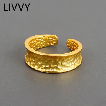 LIVVY Серебряный Цвет Горячая Распродажа, Нерегулярное Вогнутое Золотое кольцо с широкой поверхностью, Открытое кольцо на палец Для мужчин и женщин, Тренд 2021 года
