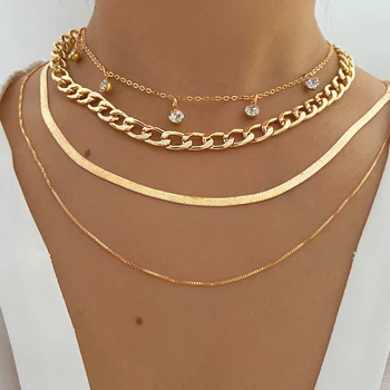IPARAM, Модное Золотое многослойное ожерелье-цепочка для женщин, хрустальный кулон, Толстые тонкие цепочки, Модные украшения, подарки для вечеринок