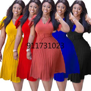 Летние Африканские платья для женщин 2023, Новые африканские женские платья с V-образным вырезом и коротким рукавом, однотонное платье в африканском стиле, Женская одежда в африканском стиле