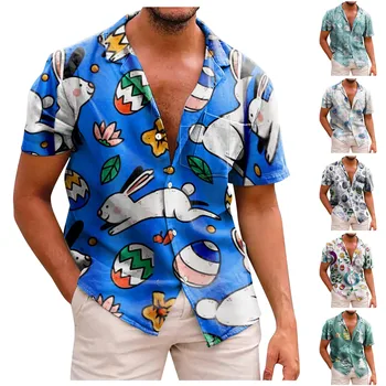 Мужская Свободная модная рубашка с лацканами и короткими рукавами с Пасхальным принтом, Мужские рубашки, Модные повседневные короткие мужские рубашки Camiseta Masculina