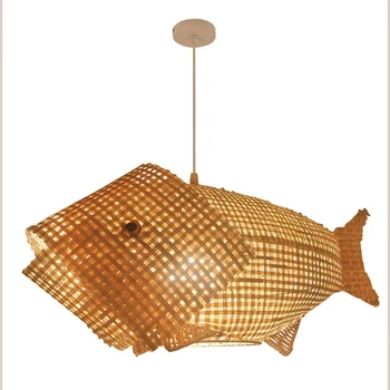 Современная Бамбуковая лампа в виде Рыбы Бамбуковый Сарай Деревянный Подсвечник для освещения фойе, сада, ресторана и гостиной