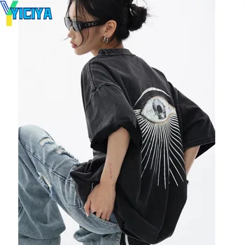 Футболка YICIYA, топ y2k, женские футболки, укороченный топ, блузки с короткими рукавами, 2023, футболки оверсайз, американские футболки, женская одежда