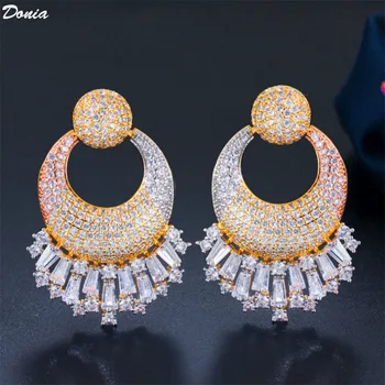 Donia Jewelry, новые стильные европейские и американские роскошные трехцветные медные серьги с микро-инкрустацией из циркона AAA, круглые серьги