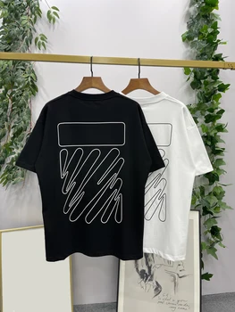 Летняя Мужская футболка в стиле хип-хоп 2023 - Черная с волнистым принтом в полоску, Уличная одежда Оверсайз