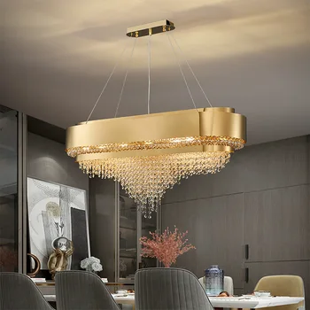 люстра, современная кухонная лампа, украшение гостиной, подвесной светильник, прямоугольный светильник, столовая 2021, золотые огни