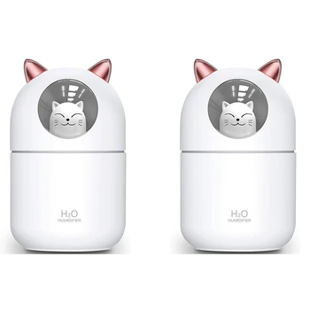 Новый 2X Увлажнитель воздуха Cute Cat Cool Mist с кошачьим ночником, необходимый чистый воздух для детской комнаты, легкая чистка, бесшумная работа, Белый