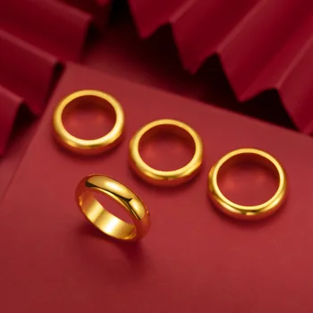 Кольцо с покрытием из чистого желтого золота 24k HOYON для мужчин и женщин, классические глянцевые обручальные кольца для новобрачных, ювелирные изделия