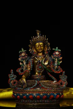 Коллекция Тибетского храма 9 дюймов, Старый Бронзовый Контур, золотая мозаика, Драгоценный камень, Бусина Дзи, Белая Тара, Зал Поклонения Будде, Городской дом