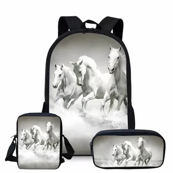 3 шт./компл., Школьный рюкзак с 3D Принтом Crazy Horse, Набор для Девочек-подростков, Крутых мальчиков-старшеклассников, Детский Рюкзак, Детские Сумки для Книг