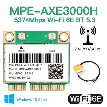 Трехдиапазонная 5374 Мбит/с AX210 Mini pcie WiFi 6E Беспроводная сетевая карта AXE3000H BT5.3 С антенной 2,4G/5G/6G 802.11ax MU-MIMO Win 10