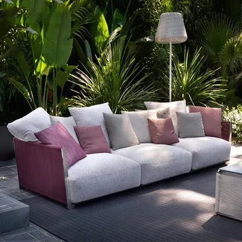 Простой уличный диван для отдыха в скандинавском стиле, непромокаемый и солнцезащитный столовый набор из ротанга во дворе на открытом воздухе