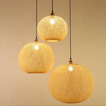 Тканый бамбуковый подвесной светильник, креативная люстра из ротанга для гостиной, бар, Ретро Тканый подвесной светильник