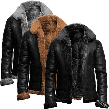 Зимняя мужская куртка из искусственной кожи С воротником из искусственного меха, Толстая теплая мужская мотоциклетная куртка, Новое модное ветрозащитное кожаное пальто, мужское